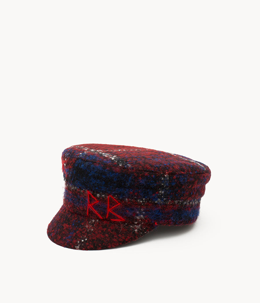 Checked Wool Baker Boy Cap