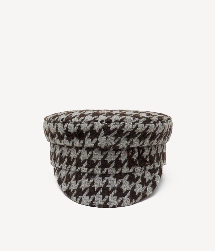 Houndstooth Cotton-Blend Baker Boy Cap